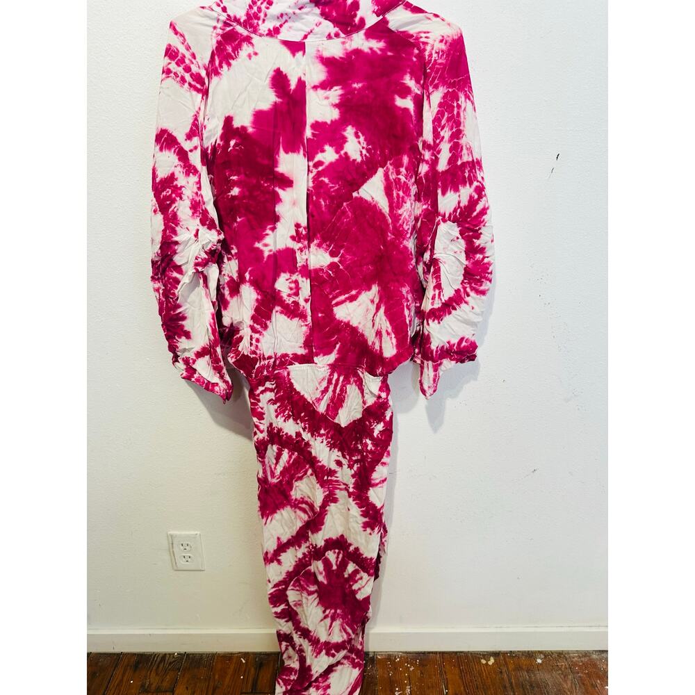 S/W/F Magenta Pink Tie-Dye V-Neck Plunge Kimono Front Pockets Dress size Large - Picture 3 of 16